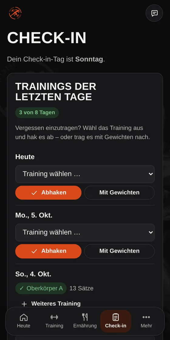 Wöchentlicher Check-in in der Kraftwerk-App